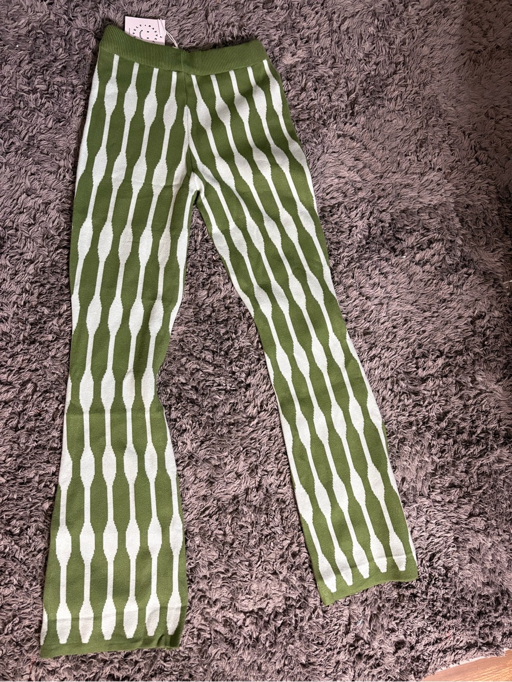 NWT Baevely Green and White Knit Flare Pants